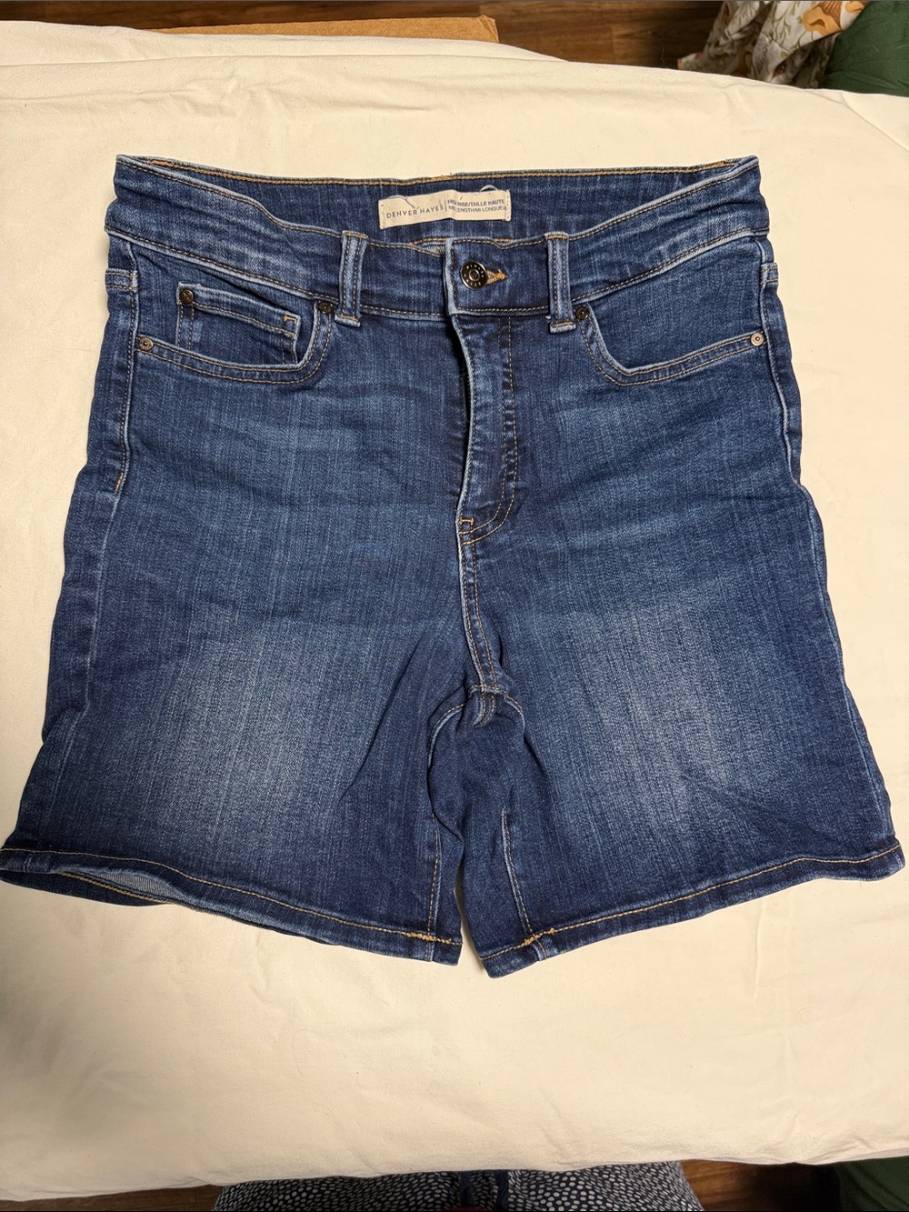 Denver Hayes Dark Blue High-Rise Denim Shorts